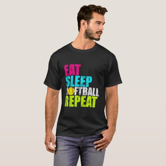Eat Sleep Fastpitch Softball Repeat T-shirt (Voorkant volledig)