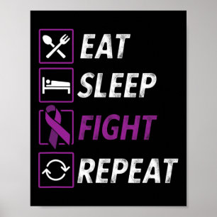 Eat Sleep Fight Herhaal Paarse Ribbon Epilepsie Aw Poster