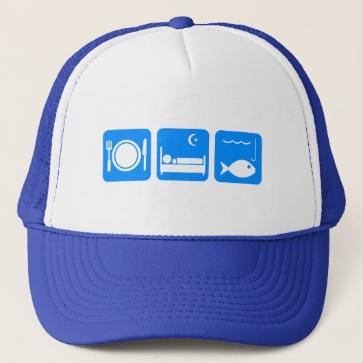 Eat Sleep Fish blauw Trucker Pet (Voorkant)