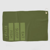 Eat Sleep Fish Herhaal Leger Groen Vist Golfhanddoek (Horizontaal)