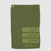 Eat Sleep Fish Herhaal Leger Groen Vist Golfhanddoek (Voorkant)