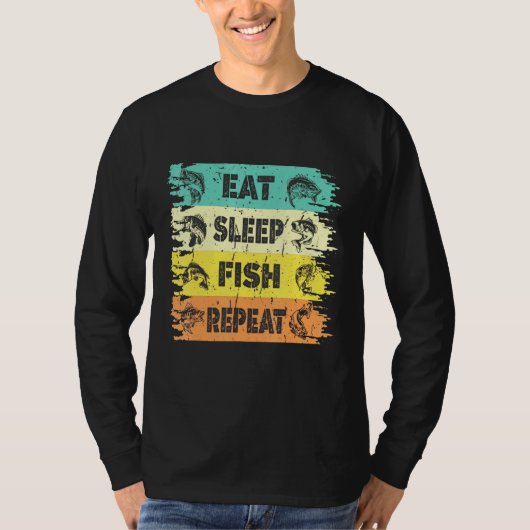 Eat Sleep Fish Herhaal levensstijl T-shirt (Voorkant)