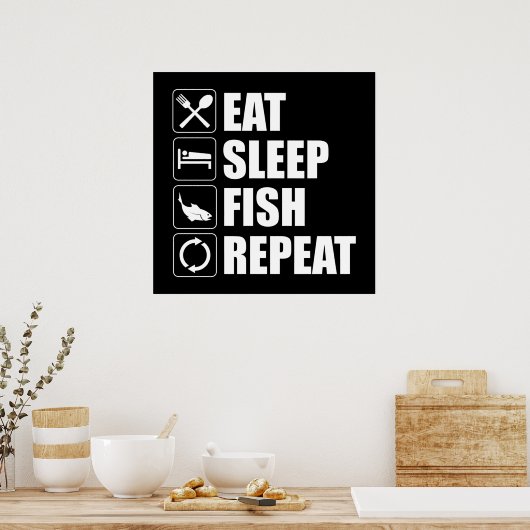 Eat Sleep Fish Herhalen Poster (Keuken)