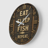 Eat Sleep Fish Repeat Fisherman Gift Grote Klok (Hoek)