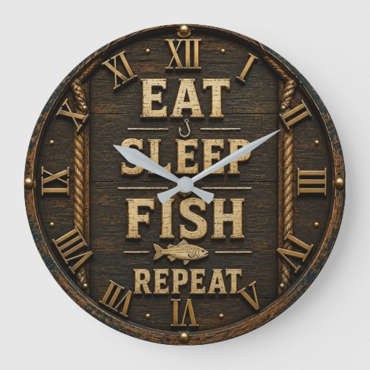 Eat Sleep Fish Repeat Fisherman Gift Grote Klok (Voorkant)
