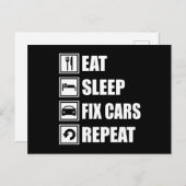 EAT SLEEP FIX CARS HERHAALT Funny Car Briefkaart (Voorkant / Achterkant)