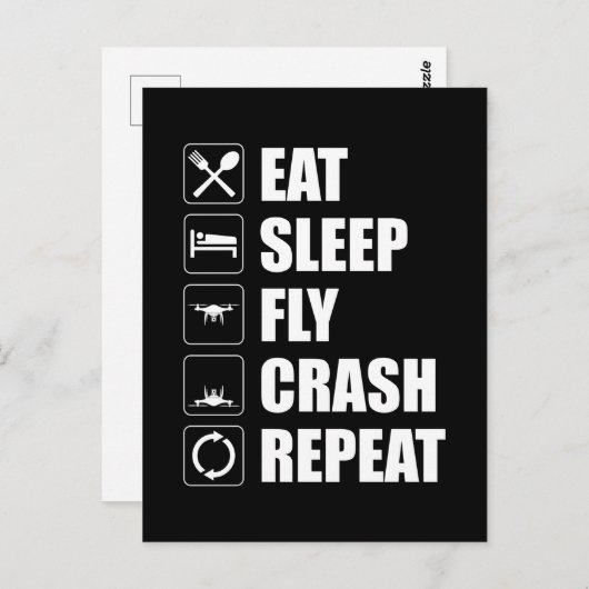 Eat Sleep Fly Crash Herhaal Funny Drone Pilot Briefkaart (Voorkant / Achterkant)