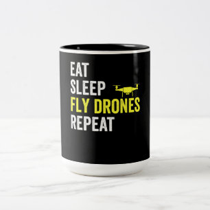 Eat Sleep Fly Drones Herhaal Drone Pilot Quadcopte Tweekleurige Koffiemok
