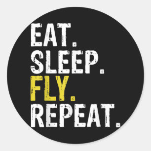 Eat Sleep Fly Herhalen Aviation Pilot Ronde Sticker