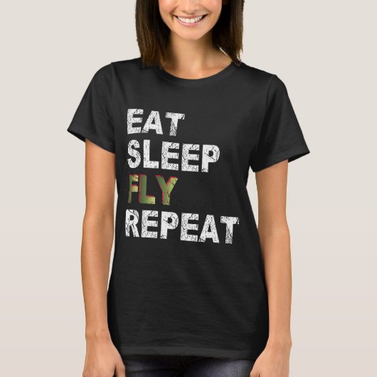 Eat Sleep Fly Herhalen T-shirt (Voorkant)