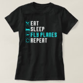 Eat Sleep Fly Planes Repeat - Trendy Airplane Pilo T-shirt (Design voorkant)