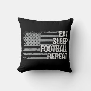 Eat Sleep Football Herhaal Amerikaanse vlag Mannen Kussen