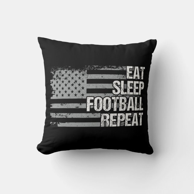 Eat Sleep Football Herhaal Amerikaanse vlag Mannen Kussen (Voorkant)