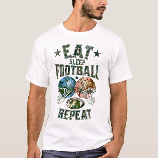 Eat Sleep Football Herhalen T-shirt (Voorkant)
