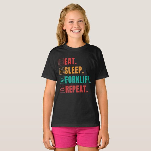 EAT SLEEP FORKLIFT REPEAT - FORKLIFT OPERATOR T-SHIRT (Voorkant volledig)