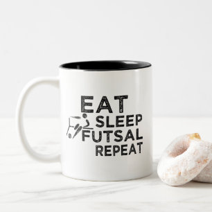 Eat Sleep Futsal Herhalen Tweekleurige Koffiemok