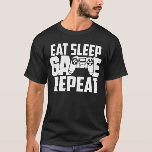 Eat Sleep Game Herhaal Funny Gamer T-shirt (Voorkant)