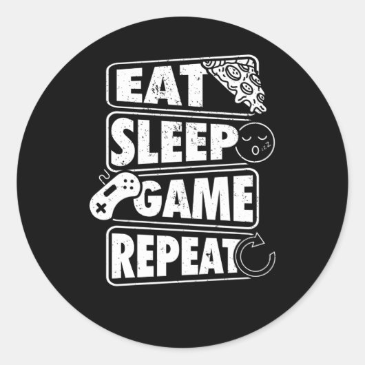 Eat Sleep Game Herhaal Gamer Gaming Gift Ronde Sticker (Voorkant)