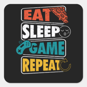 Eat Sleep Game Herhaal Gamer Gaming Gift Vierkante Sticker