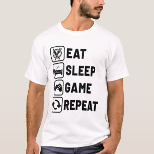 Eat Sleep Game Herhaal gamer Gaming Nerd Geek T-shirt