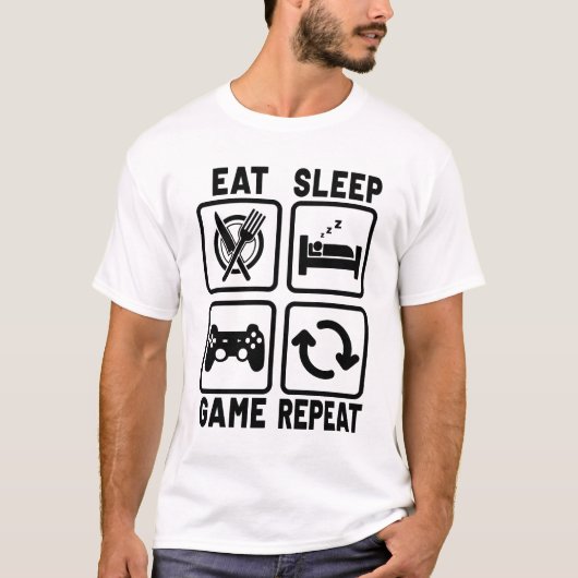 Eat Sleep Game Herhaal gamer Gaming Nerd Geek T-shirt (Voorkant)