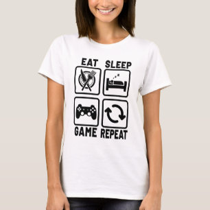 Eat Sleep Game Herhaal gamer Gaming Nerd Geek T-shirt