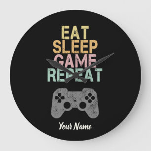 Eat Sleep Game Herhaal Gezegde Gift for Gamer Grote Klok