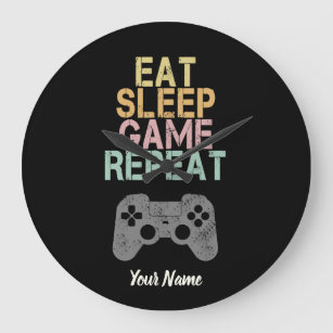 Eat Sleep Game Herhaal Gezegde Gift for Gamer Grote Klok