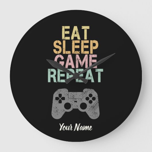 Eat Sleep Game Herhaal Gezegde Gift for Gamer Grote Klok (Voorkant)