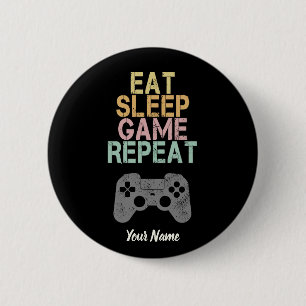 Eat Sleep Game Herhaal Gezegde Gift for Gamer Ronde Button 5,7 Cm