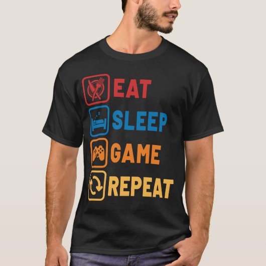 Eat Sleep Game Herhaal Grappige Gamer Controller T-shirt (Voorkant)