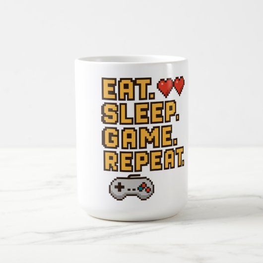Eat Sleep Game Herhaal – Retro Pixel Gaming T-shir Koffiemok (Center)