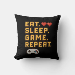 Eat Sleep Game Herhaal – Retro Pixel Gaming T-shir Kussen
