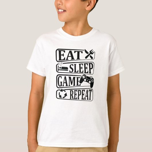 Eat Sleep Game Herhaal T-Shirt (Voorkant)