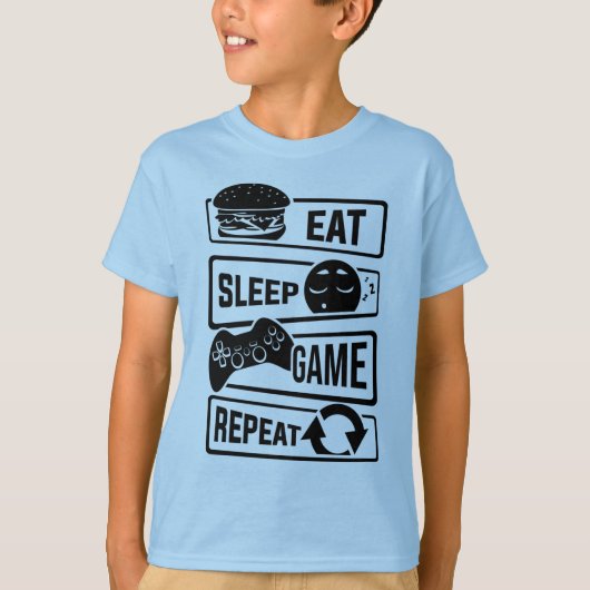 Eat Sleep Game Herhaal T-Shirt (Voorkant)