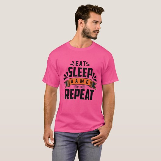 Eat Sleep Game Herhaal T Shirt (Voorkant volledig)