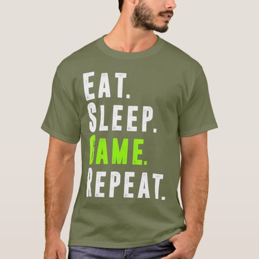 Eat Sleep Game Herhaal videocomputergames T-shirt (Voorkant)
