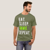 Eat Sleep Game Herhaal videocomputergames T-shirt (Voorkant volledig)