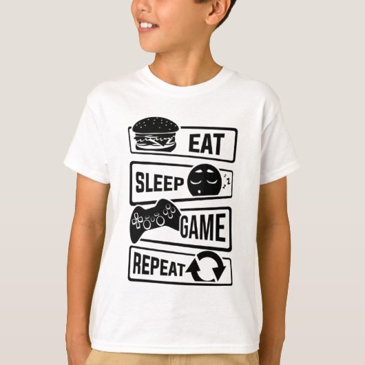 Eat Sleep Game Herhalen T-shirt (Voorkant)