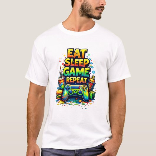 Eat Sleep Game Repeat – Classic Gamer Lifestyle  T-shirt (Voorkant)