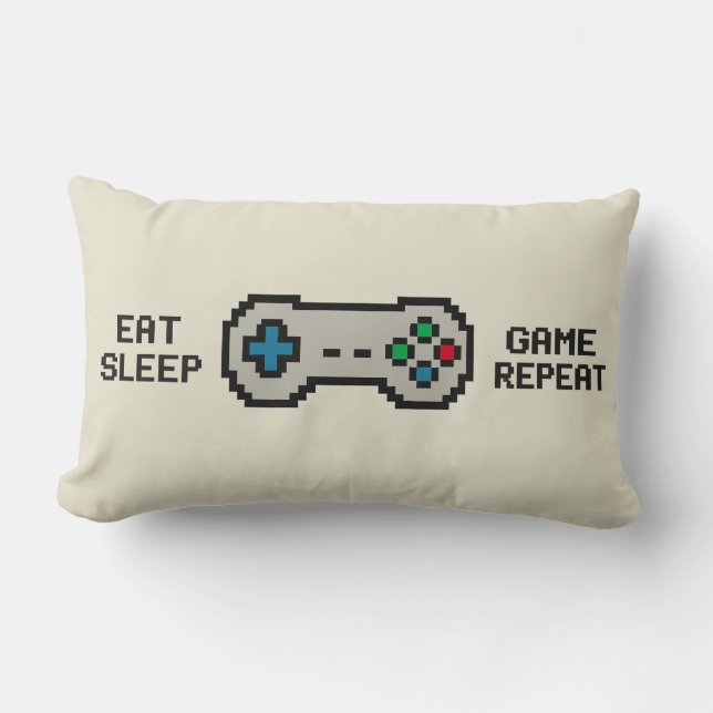 Eat Sleep Game Repeat – Cool Pixel Gamer Kussen (Voorkant)
