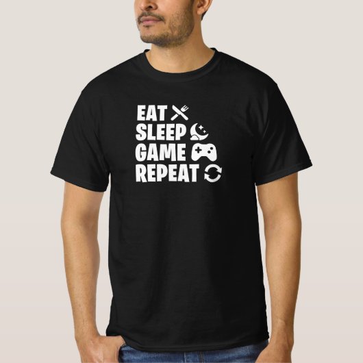Eat Sleep Game Repeat Funny Gamer Quote T-shirt (Voorkant)