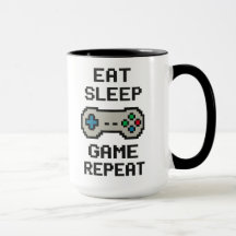 Eat Sleep Game Repeat – Gamer Pixel Art Mok