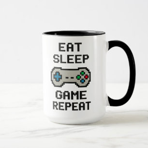 Eat Sleep Game Repeat – Gamer Pixel Art Mok