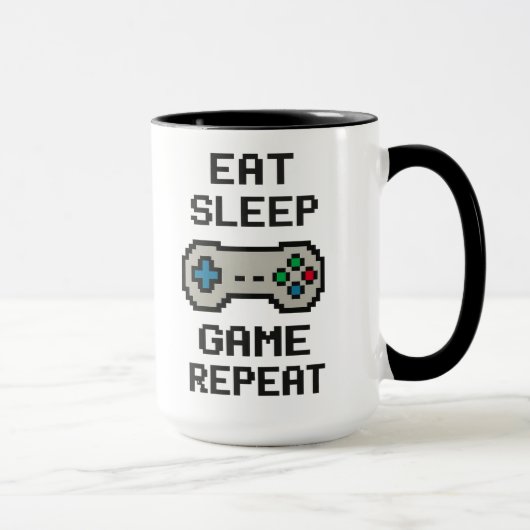 Eat Sleep Game Repeat – Gamer Pixel Art Mok (Rechts)