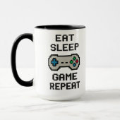 Eat Sleep Game Repeat – Gamer Pixel Art Mok (Links)