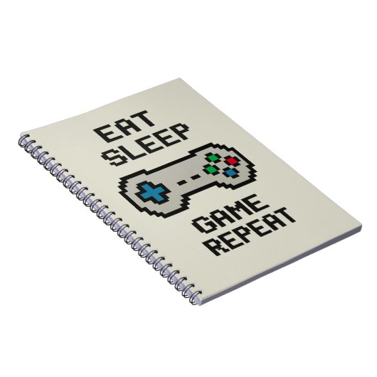 Eat Sleep Game Repeat – Pixel Gamer Notebook Notitieboek (Rechterzijde)