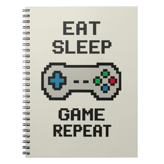 Eat Sleep Game Repeat – Pixel Gamer Notebook Notitieboek (Voorkant)