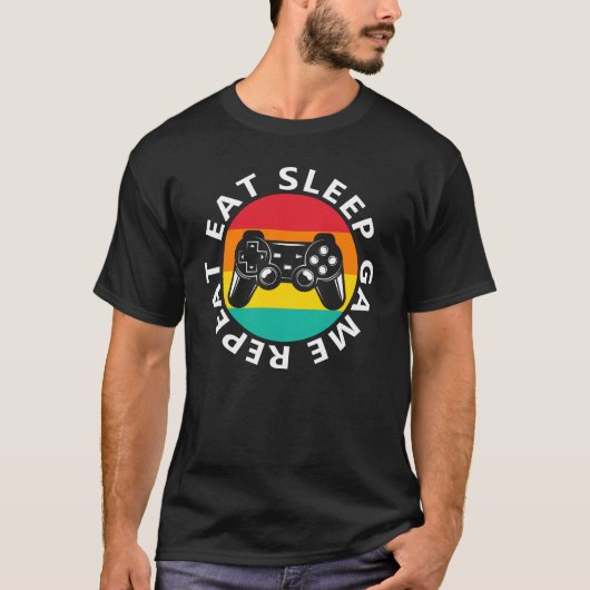 Eat sleep game repeat t-shirt (Voorkant)