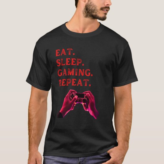 eat sleep gaming repeat fummy gamer saying boys gi t-shirt (Voorkant)